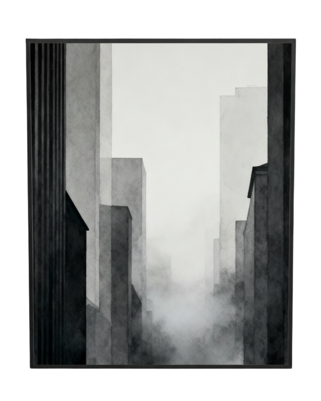 City Fog Lines Black and White Modern Art