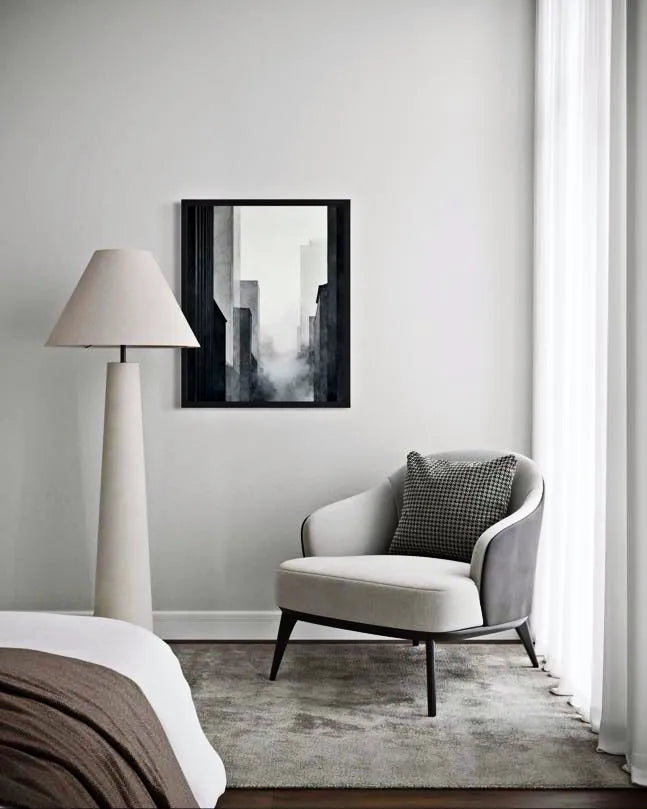 City Fog Lines Black and White Modern Art