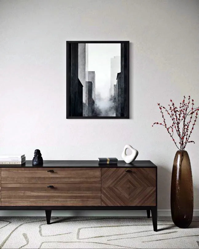 City Fog Lines Black and White Modern Art