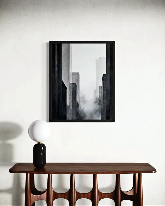 City Fog Lines Black and White Modern Art
