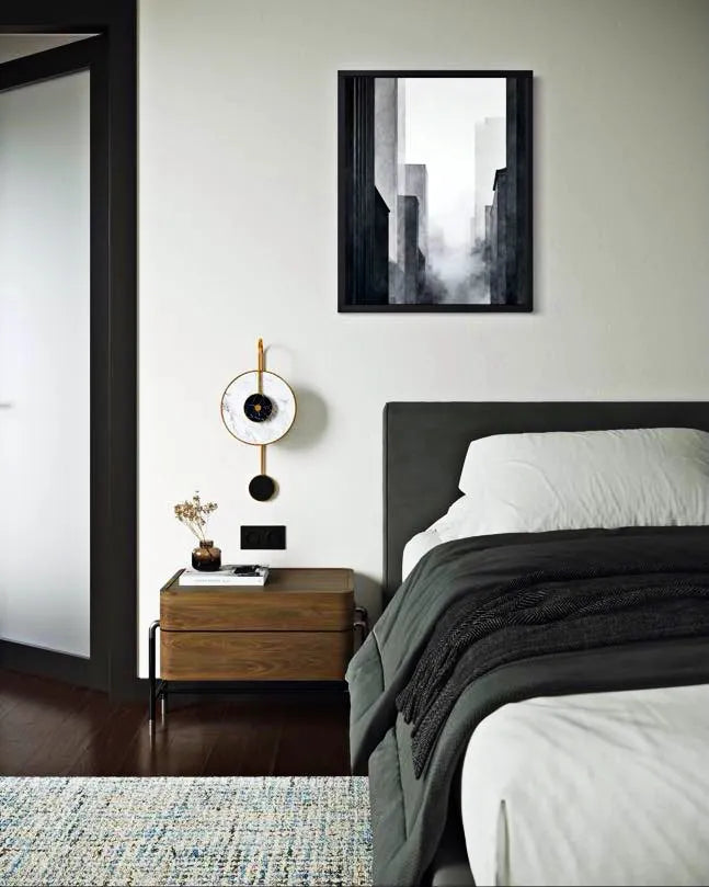 City Fog Lines Black and White Modern Art