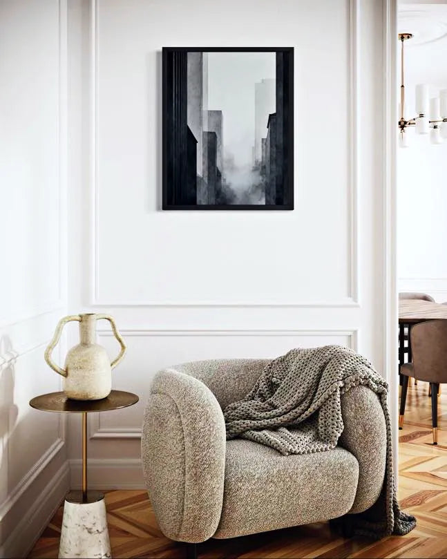 City Fog Lines Black and White Modern Art