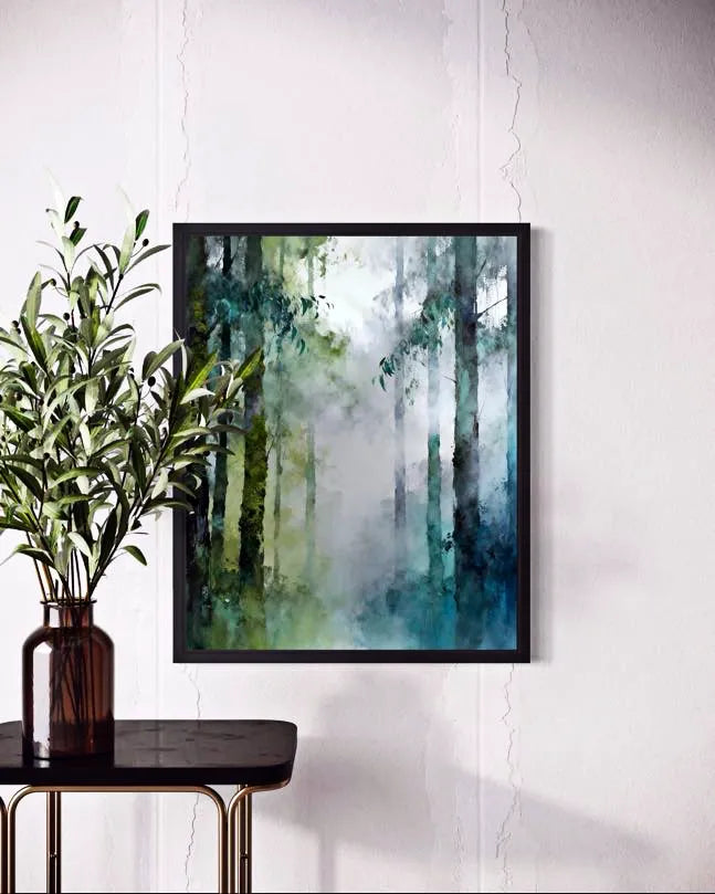 Misted Forest Glow Green Abstract Wall Art