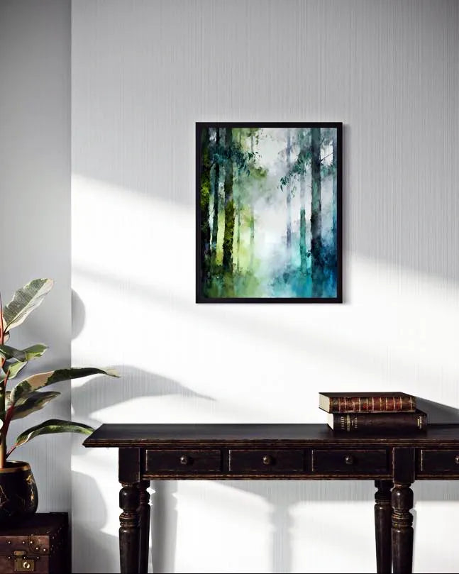Misted Forest Glow Green Abstract Wall Art